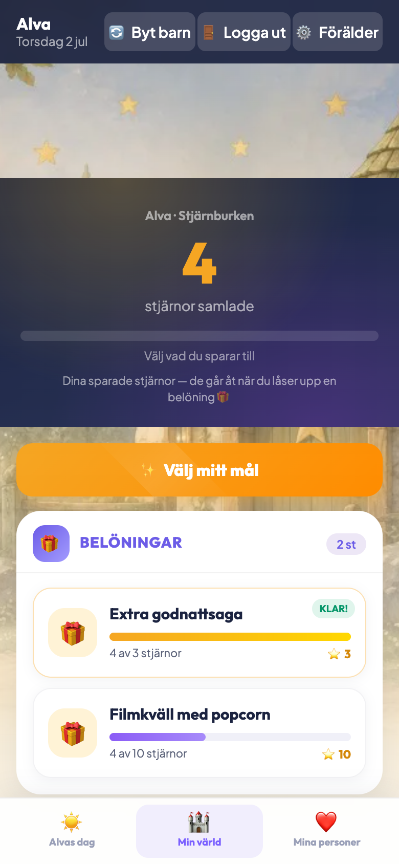 Belöningssystem för barn med stjärnor — digitalt alternativ till mall att skriva ut